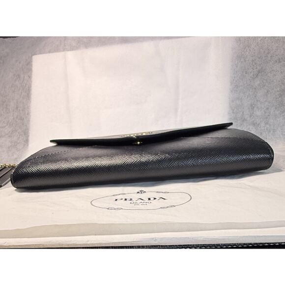 Prada Saffiano Leather Letter Continental Flap Wallet Black Authentic Card Incl - Picture 6 of 15
